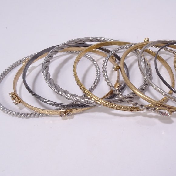 Banana Republic Mixed Metal Crystal Stackable Bangle Bracelet Set of 12 NWOT 88 - Picture 2 of 13